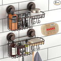 HASKO 2 Pack Shower Caddy Suction Cup with Hooks & Soap holder, Includes 2 Soap Savers, Shower Shelf, Bathroom Storage Organizer, Rustproof Shampoo Holder, Bronze