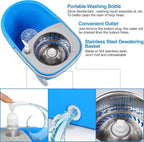 Spin Mop and Bucket with Wringer Set, 3 Washable Microfiber Pads Included for Floor Cleaning, Adjustable Stainless Steel Handle, Easy Moving with Wheels, Blue