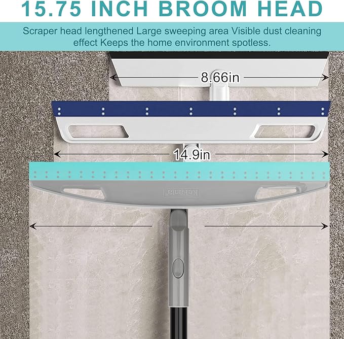 Multifunction Magic Broom, Silicone Floor Squeegee Broom with 59" Long Handle, Scraping Broom for Floor Bathroom Kitchen Shower Tile Pet Hair Fur Marble Glass Water Window Foam Cleaning, Blue