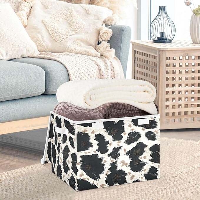 senya Large Storage Bins with Linen Collapsible Foldable Storage Cubes Fabric Closet Organizer Containers box with Flip-Top Lid for Home Bedroom Office 16.7 x 12.6 x 11.8in (Animal Skin Texture)