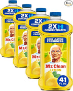 Mr. Clean All Purpose Cleaner, Floor Cleaner for Mopping Home, Bathroom, & Kitchen, Cleaning Liquid for Mop & Bucket, Cleaning Supplies, Multi-Surface Dilutable, Lemon, 41oz (Pack of 4)
