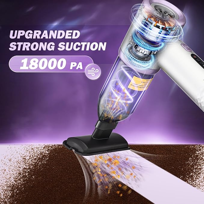 Mini Vacuum Cleaner, 3 in 1 Cordless Handheld Vacuum Cleaners, 18000Pa High Power Car Vacuum Cleaner with Brushless Motor,Adjustable Car Vaccum Portable for Cars,Desktop (Sliver and Purple)