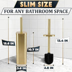 Gold Toilet Brush with Square Holder - Toilet Brush and Holder Set Gold, Stainless Steel Handle with Splash Shield, Replaceable Head and Removable Inner Cup - Freestanding Bathroom Toilet Cleaning Set