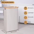 65L Slim Laundry Hamper, Narrow Laundry Basket with Lid,Foldable Clothes Hamper with Bamboo Handles,Hamper Basket with Removable Inner Bag for Laundry Room Bedroom College Dorm,17.17 Gals（Light Grey）