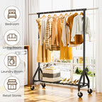HYSEYY Heavy Duty Clothes Rack Load 450 LBS, Metal Garment Rack, Standing Rolling Clothing Rack for Hanging Clothes with Sturdy Wheels & Shelves, Portable Closet Wardrobe Rack,Black