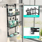 HapiRm 3 Tier Over the Door Shower Caddy, Hanging Shower Caddy with 16 Hooks and 2 Soap Holders, No Drilling Adjustable Hanging Bathroom Organizer - Black