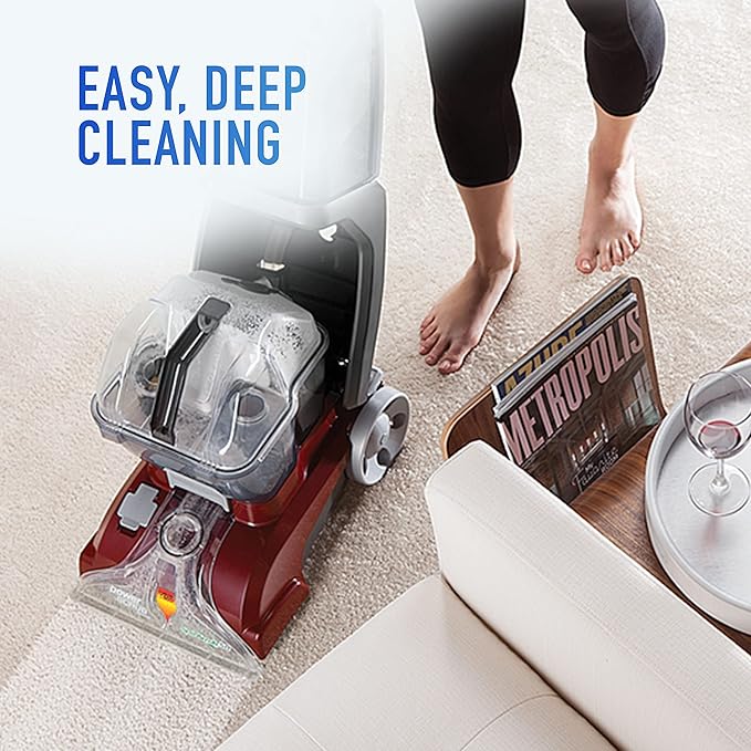Hoover Power Scrub Deluxe Carpet Cleaner Machine, Red, 27 & Oxy Deep Cleaning Carpet Shampoo, White & Renewal Deep Cleaning Carpet Shampoo, 64oz Formula, White