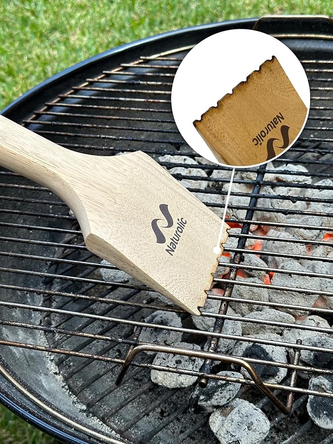 Naturolic All-Natural Wooden Grill Scraper Tool 16" | Bristle-Free Grill Cleaner for Outdoor Grill | Eco-Friendly BBQ Cleaning Tool for Safe Grate Care