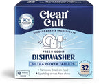 Cleancult Ultra Power Dishwasher Detergent Pods for Sparkling Streak-Free Shine, All-In-One, No Plastic Waste, 32 Count