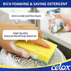CELOX Sponges Kitchen Sponges for Dishes and Cleaning, 2-Sided Scrub Sponges Dish Sponge and Kitchen Sponge for Washing Dishes, Heavy Duty, Non-Scratch, Sinks, Household Use, Green and Yellow, 12-Pack