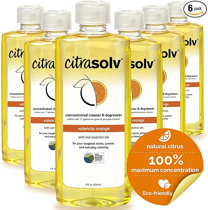 Citra Solv Concentrated Household Cleaner & Degreaser -Valencia Orange Scent 8 fl oz Safe, Effective, and Versatile Cleaning Solution, Natural Ingredients Non Toxic,Biodegradable, Made in USA 6PK