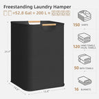 STORAGE MANIAC 2-Pack Large Laundry Hamper, 100L (26.4 Gal) Collapsible Laundry Basket with Bamboo Handles, Freestanding Waterproof Clothes Hamper for Laundry Room, Bedroom, Dorm, Towels, Toys, Black