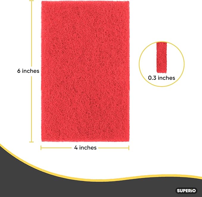 Scouring Pad Non-Scratching Scrubber Non-Scratch Cleaning Scrub Pads Heavy Duty Scouring Pad Reusable Kitchen Scrubbing Pad Pack of 3 Red, by Superio
