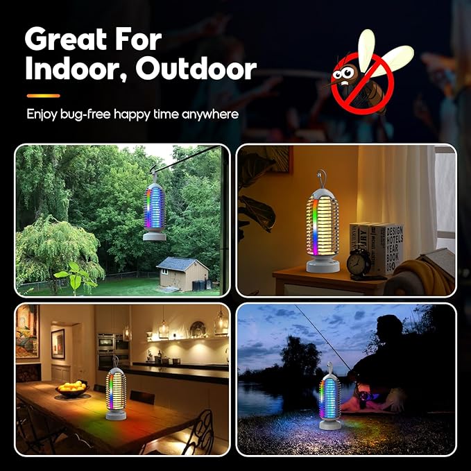 Bug Zapper with Marquee Light, Mosquito Zapper Indoor Outdoor, 4000mAh, Smart Auto On/Off Rechargeable Fly Zapper, Portable Waterproof Insect Killer for Home, Kitchen, Patio, Camping, Party - 2 Packs