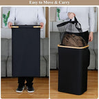 iEGrow Laundry Hamper with Lid, 110L Large Laundry Hamper with Handle and Lid, Collapsible Clothes Basket Organizer with Removable Inner Bag for Clothes Toys Towels - Black