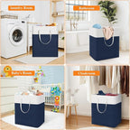 TasticTotes laundry basket 3-Pack, laundry hamper, Hamper with handles, collapsible laundry baskets, Waterproof dirty clothes hamper, Towel Storage for Home or Dorm, 100L-Blue