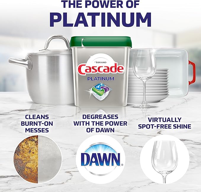 Cascade Platinum Dishwasher Pods, Dishwasher Detergent, Actionpacs, Fresh, 62 Count