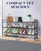 Kitsure Shoe Rack - Stainless Steel Shoe Organizer, Sturdy Shoe Rack for Closet and Front Door Entrance, Free Standing Shoe Shelf, Closet Organizers and Storage, 37.3" Wide - 3 Tier, Black