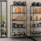 SINGAYE 5 Shelf Storage Wire Shelves Closet Bathroom Organizers Metal Pantry Kitchen Garage Shelving Unit Laundry Room Organization Home Narrow Rack Net Basket with Wheels Black
