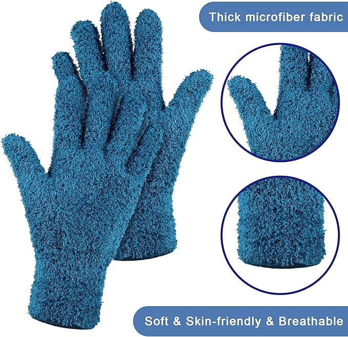 Patelai 3 Pairs Microfiber Plant Dusting Gloves Leaf Cleaning Gloves for Indoor Plants, Blinds, Furniture, House (Dark Blue,Gray,Khaki,Medium)