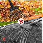 Small Rake for Leaves, 11 Metal Tines Narrow Leaf Rake, 60'' Leaf Rakes for Lawns with Adjustable Steel Handle for Camping Flower Beds Mulch Shrub, Black