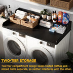 Washer Dryer Countertop, Laundry Wood 2 Tier Shelves Topper with Edge, 54" W x 26.7" D Cover Guard Organizer for Washer and Dryer Laundry Hamper Counter Storage Organization Black