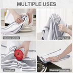 Homaxy Premium Kitchen Towels 18”x 28”, Large Cotton 380 GSM Kitchen Hand Towels, Stripe and Terry Dish Towel, Highly Absorbent Tea Towel Set with Hanging Loop, 12 Pack, Grey