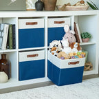 OrganiHaus 12" x 12" x 12" Fabric Cube Storage Bins - Set of 4, Cube Fabric Organizer Bins with Vegan Handles, Kallax Storage Cubes, 12 Inch Cubic Baskets for Shelves - Navy Blue
