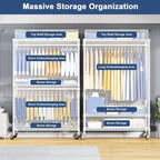 ULIFHOME P8C Pro Heavy Duty Clothes Rack（With Extended Width Design） Rolling Clothing Racks for Hanging Clothes with Lockable Wheels，42" W x 15.8" D x 80.5" H，Load 700LBS，White Rack with White Cover