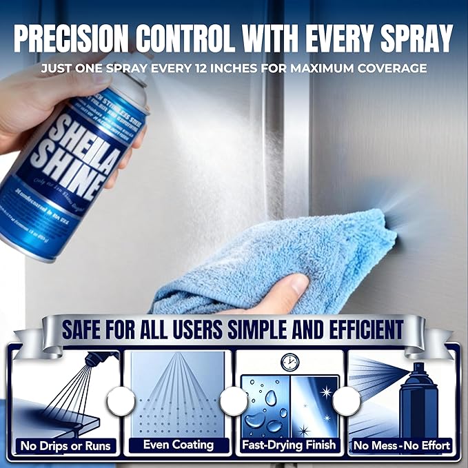 Sheila Shine 3oz Stainless Steel Cleaner and Polish - Cleans, Polishes & Protects Kitchen Appliances, Refrigerators, Sinks, Ovens & Grills - Stainless Cleaner Spray for Residue & Streak Free Shine