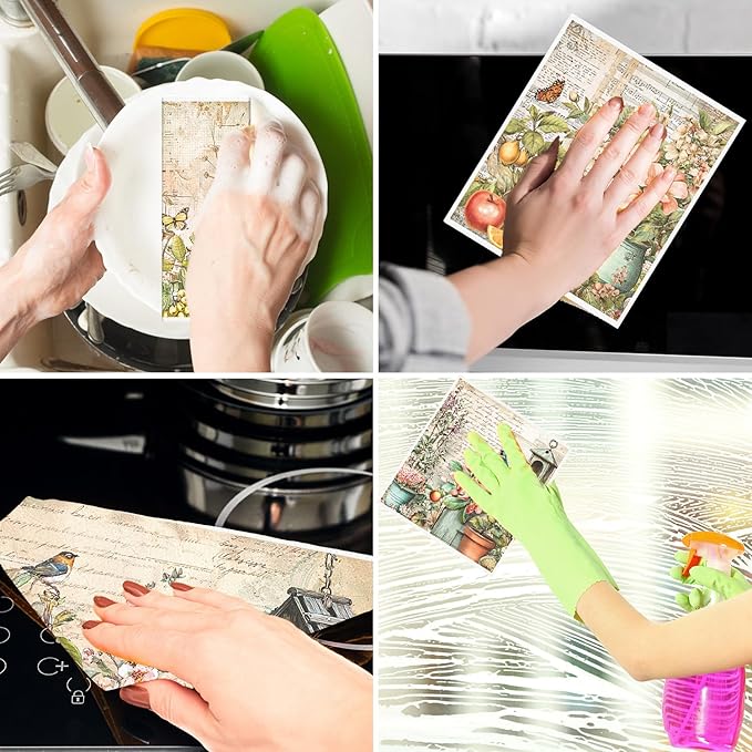 Vintage Floral Swedish Dishcloths for Kitchen - 6PCS Wildflower Swedish Cloths for Washing Dishes Reusable, Retro Flower Washable Kitchen Towels Sponge Cloths for Home Party Housewarming