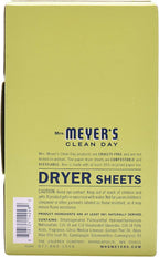 Mrs. Meyer's Dryer Sheets, Fabric Softener, Reduces Static, Infused with Essential Oils, Lemon Verbena, 80 Count