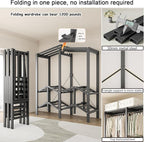 Heavy Duty Portable Closet with Cover Foldable Covered Clothes Rack for Hanging Clothes Armoire Wardrobe Closet System Freestanding Coat Storage Garment Racks (190cm/75in(Coffee))