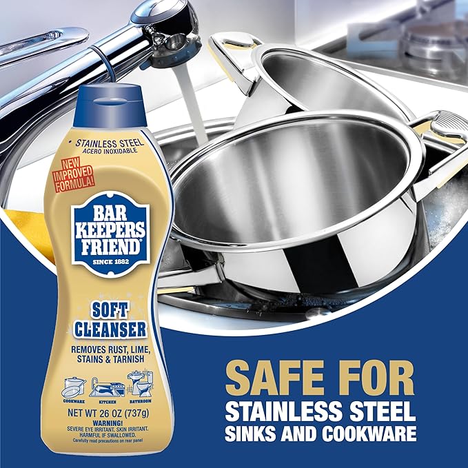 Bar Keepers Friend Soft Cleanser (26 oz) MORE Spray + Foam (25.4 oz) Multipurpose Cleaner Bundle, Stain & Rust Remover for Multi Surface Bathroom, Kitchen & Outdoor Cleaning