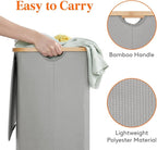 Lifewit 100L Laundry Basket with Lid, Clothes Hampers for Laundry with Bamboo Handles and 1 Removable Bag, Large Foldable Laundry Hamper for Bedroom, Bathroom, Dorm, Laundry Room, Silver Grey