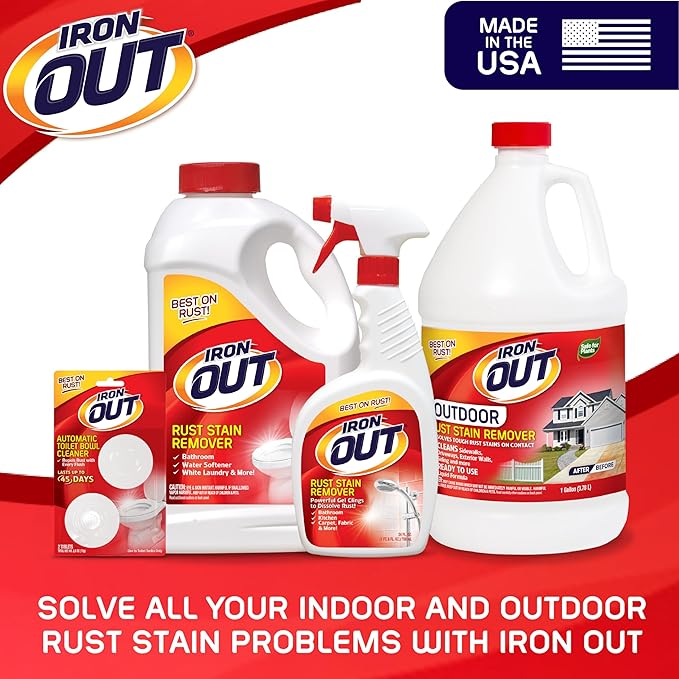 Iron OUT Rust Stain Remover Spray Gel, Remove Rust Stains in Bathrooms, Kitchens, Laundry, and Outdoors, Made in the USA, 24 Ounces