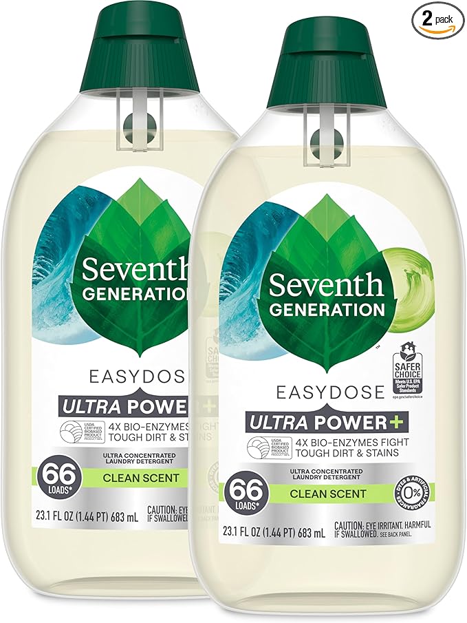 Seventh Generation Laundry Detergent Ultra Concentrated Clean Scent oz 2 Pack 132 Loads, Clear, Power Plus, 23.1 Ounce