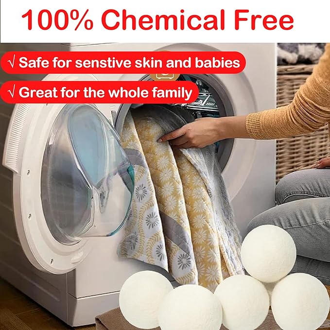 White Dryer Balls XL Laundry Balls Reusable Anti Static, 6 Pcs Lint Balls Remover for Dryer, Dryer Balls Natural Fabric Softener, Reduce Clothes Wrinkles and Saving Drying Time (White 6 Pcs)