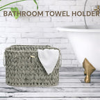 Pumtus Toilet Paper Storage Basket, Handwoven Toilet Paper Holder with Lid & Handle, Large Decorative Container for up to 6 Rolls, Plastic Trash Bin Magazine Organizer for Bathroom, Office