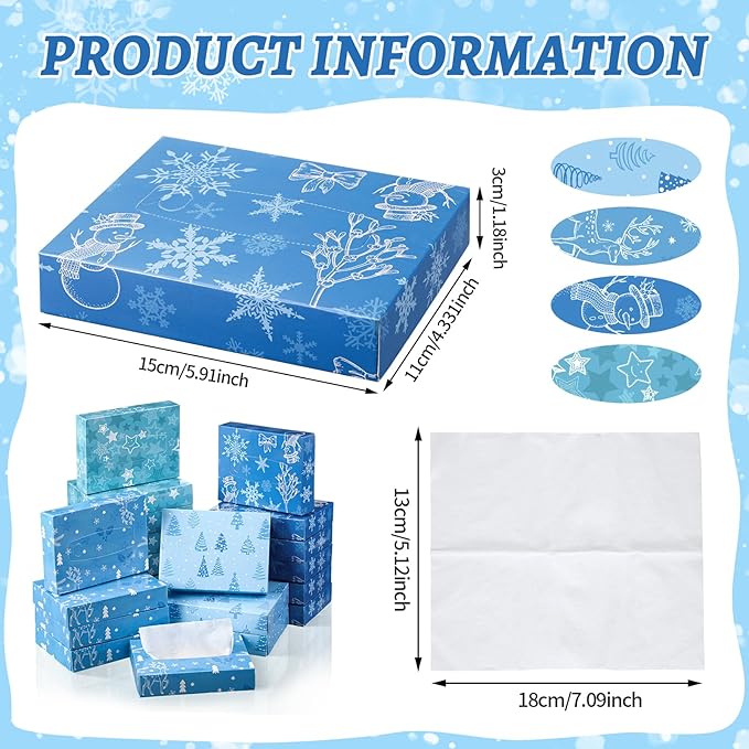 TaoBary 24 Packs Christmas Winter Small Boxes of Tissues Car Facial Tissue Boxes Disposable Tissue Packs Cube Facial Tissues 2 Ply 960 Sheets for Holiday Party Bathroom Office Floral Home Decor