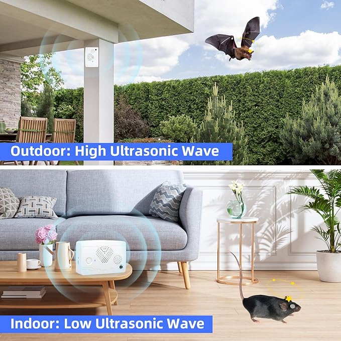 Bat Deterrent Devices,Bat Deterrent for Attic,Rechargeable Bats Keep Away,Porch & House | Bats Removal Do It Yourself for Indoor & Outdoor | Friendly to Human & Pet (4, White)