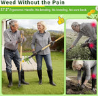 Weed Puller Tool, Heavy Duty Gardening Hand Tools with 4-Claw Steel Head & Dual-Eject Mechanism, 57.5" Bamboo Long Handle Stand Up Weeding Tool for Lawn Yard, Includes 16 Gallon Leaf Bag