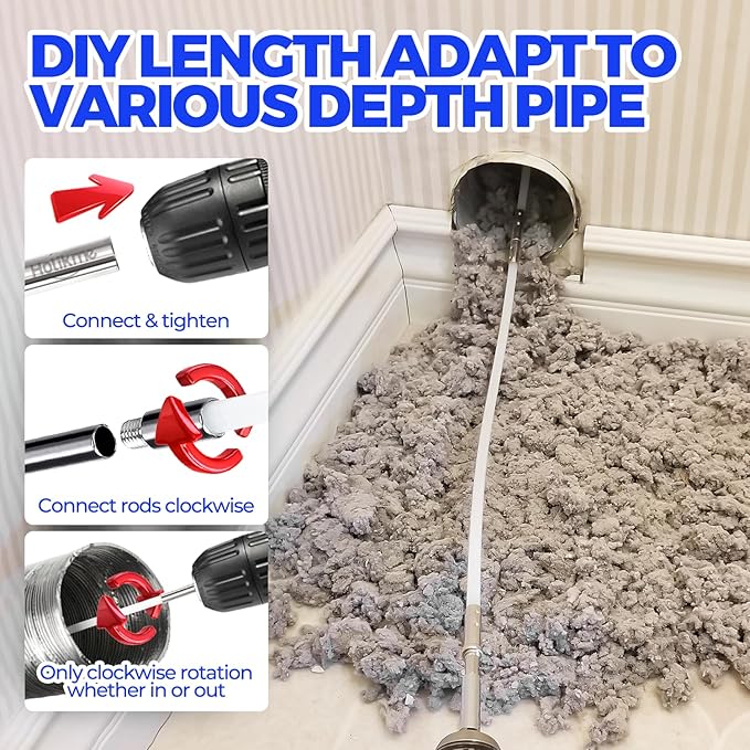 Holikme 42 Feet Dryer Vent Cleaner Kit - Lint Remover,Flexible Lint Brush with Drill Attachment, Fireplace Chimney Brushes for Easy Cleaning, Extends Up to 42 Feet, Use with or Without a Power Dril