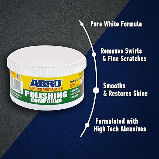ABRO Superior Performance Polishing Compound, 10 oz., High-tech Shine Car Scratch Remover for Vehicles, Restorers Swirls and Scratches, Buffing Compound for Oxidized Finishes, Smooth, Reflect, Clean