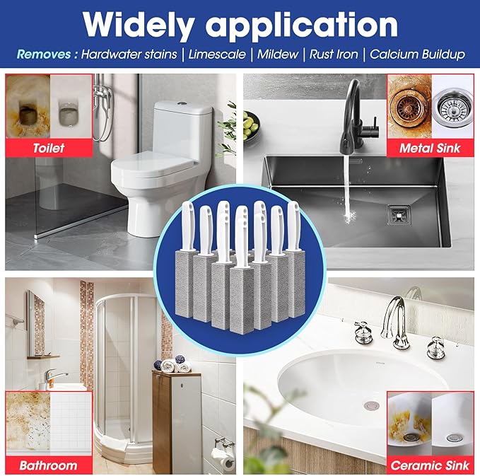 AZEN 10 Pack Pumice Stone for Cleaning, Pumie Scouring Stick with Handle, Pumice Stone Toilet Bowl Cleaner, Hard Water Stain Remover for Toilet, Bathroom, Kitchen Sink, Grill