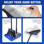 JEHONN Broom and Dust Pan, Upgraded Large Foldable Dustpan with Comb Teeth, 53.5 inches Long Handle Swivel Brush Indoor for Home Kitchen Lobby Floor Cleaning (Blue)