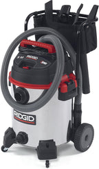RIDGID 50353 1610RV Stainless Steel 16-Gal. Wet Dry Shop Vacuum with Cart, 6.5 Peak HP Motor, Large Wheels, Pro Hose, Drain, and Blower Port, Red