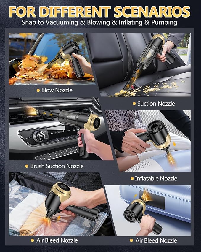 EYYA Handheld Car Vacuum Cleaner Cordless, 15000PA High Power Vacuum & Air Duster, 4-in-1 Portable Mini Vacuum with LED Light, Hand Held Vacuum Cleaner for Car Home Office