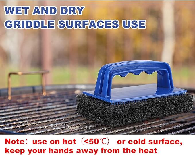 Blackstone Grill Cleaning Kit, Heavy Duty Griddle Scrubber Scouring Pad & Handle, Griddle Cleaning Brush for Charcoal, Gas Grills, Cast Iron Cookware, Oven, Grate, Stovetop