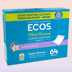 ECOS Laundry Detergent Sheets Vegan, No Plastic Jug, No Mess, Liquid Free - Hypoallergenic, Plant Powered Laundry Detergent Sheet - Lavender Vanilla - 64 Count (Pack of 1)